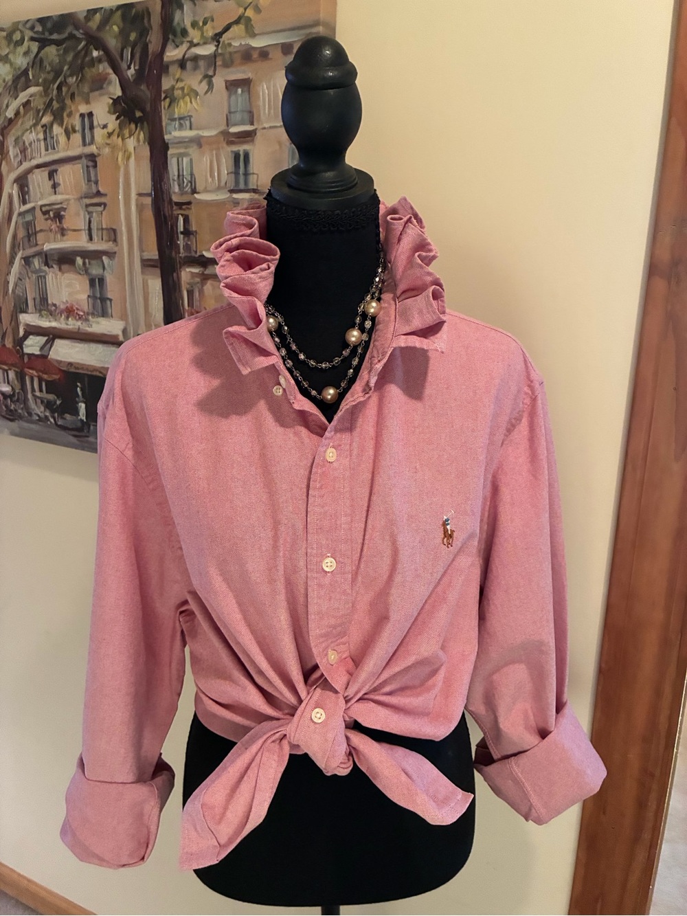 Ralph Lauren Pink Ruffle-Collar Button-Down Shirt